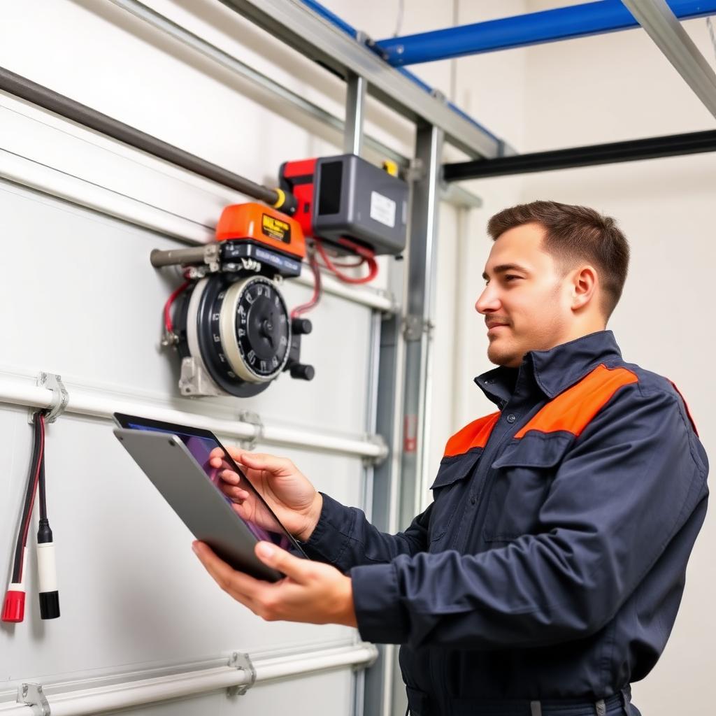 Garage Door Miami technician using tablet for digital inspection